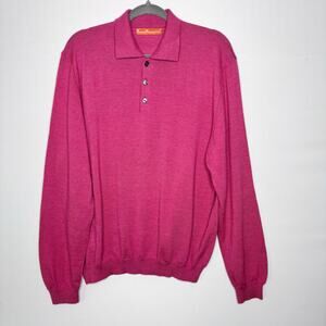 Sette‎ Ponti Italian Deep Salmon Merino Wool Classic Henley Sweater Mens XL